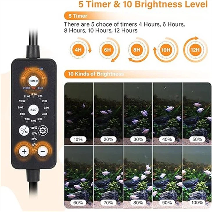 Fish Tank Light With Dimmer-Timer,12W Full Spectrum Aquariums Plant Light With LCD Monitor factory