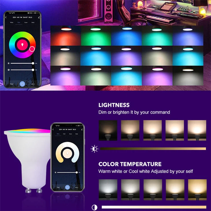 Smart Sensor RGB CW LED Bulbs: 5-9W, GU10/MR16, Voice/WiFi/Bluetooth Dimming factory